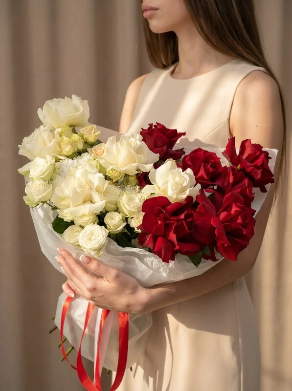 Яркий букет цветов «Лондон» из микса роз