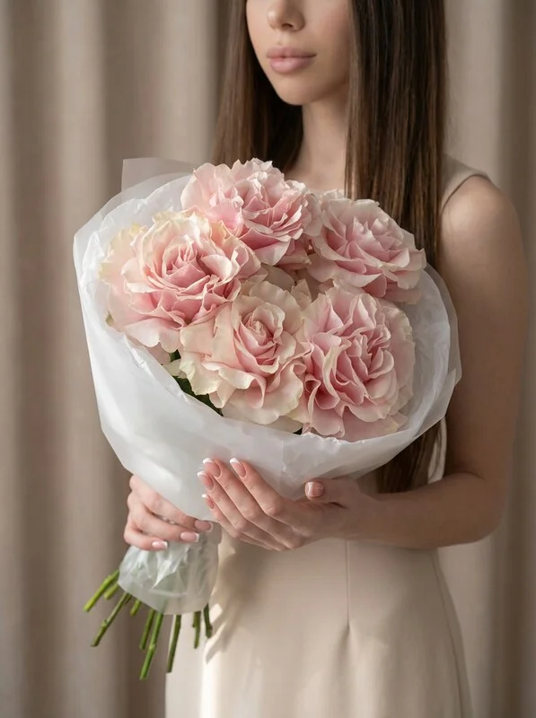 Букет «Французский поцелуй» из роз пинк мондиаль