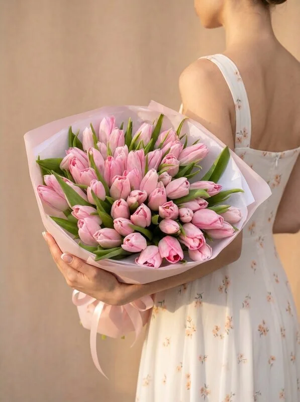 Букет из розовых тюльпанов «Пинк», 45 шт